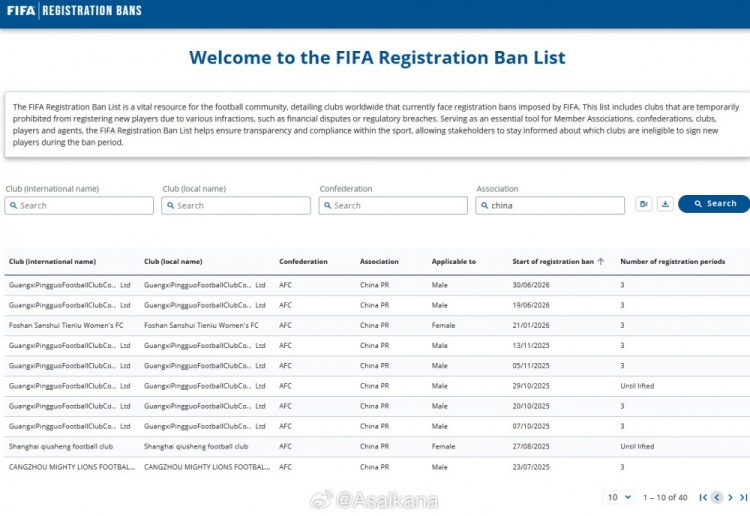 FIFA解禁：延边龙鼎、青岛海牛转会禁令移除，三级联赛清零